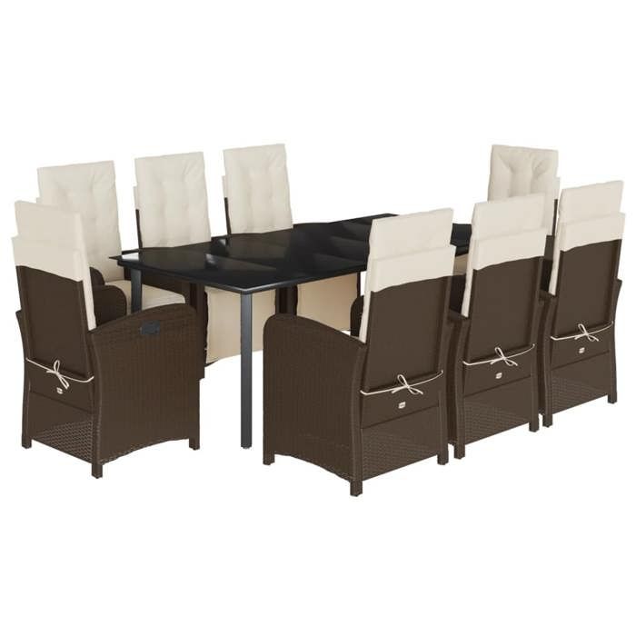 VidaXL Ensemble à Manger de Jardin avec Coussins 9 pcs, Table et Chaises avec Dossier et Repose-pied Réglables 3212555