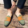 Canvas Leren Schoenen Heren Casual Luxe Merk Handgemaakte Penny Loafers Heren Instappers Flats Rijschoenen Wit Groen