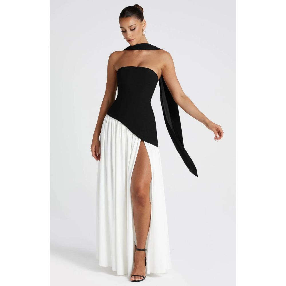 Women's Tube Top Solid Color Split Dress Fashionable and Sexy Halter High Split Dress