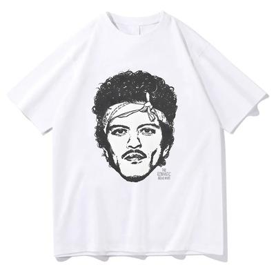 Bruno Mars « The Romantic » Portrait Line Art Vintage T-shirt Blanc Surdimensionné | T-shirt Streetwear Unisexe pour Fan de Musique Pop