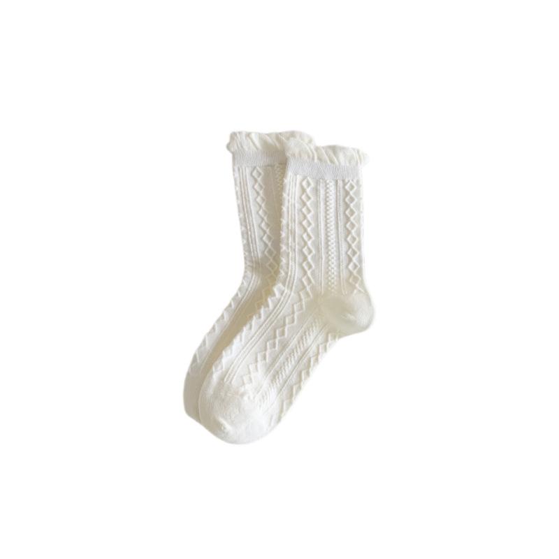 Girls' Lace Cotton Mid-Calf Socks: Summer Thin, Breathable, Ballet Style, Slouch Design.