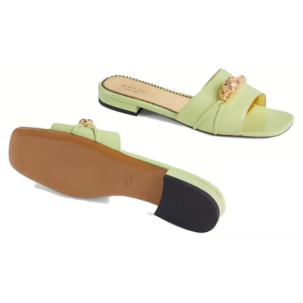Gucci Genuine Leather Sole Slide Slippers Women's Green 750509 CLG00 3801