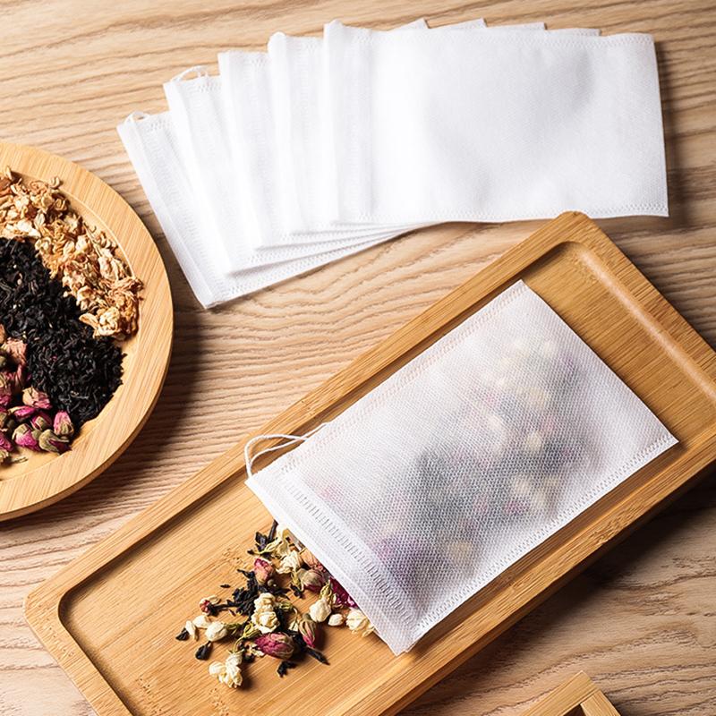 100Pcs Filter Bags Tea Bags Non-Woven Fabric for Spice Tea Infuser with String Heal Seal Disposable Empty Bags Household