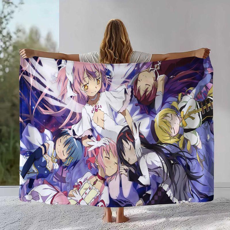 Cute Puella Magi Madoka Magica Cartoon Flannel Blanket,Ultra Soft Warm Plush Throw for Home Bedroom Bed Sofa Cover Office Picnic