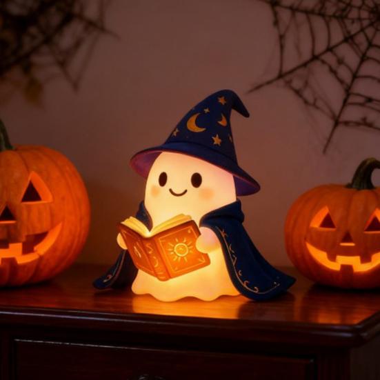 1/2ks Okouzlující kouzelník duch noční světlo Halloween čtení knihy duch LED lampa domácí ložnice dětský pokoj dekorace dárek pro milovníky knih