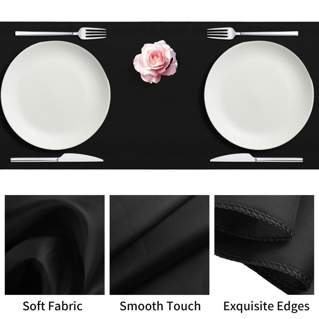 Confezione da 10 runner da tavola in raso nero, 30x277 cm, lunghi runner da tavola in raso di seta per matrimoni, feste di compleanno, banchetti e decorazioni.