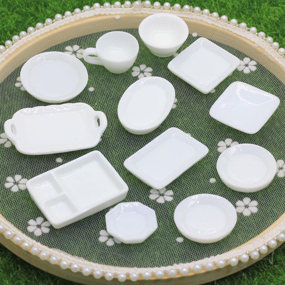 Kitchen Toys Dollhouse Trays Plates Doll Mini Food White Dishes Tableware Miniature Doll House Accessories 24-50mm