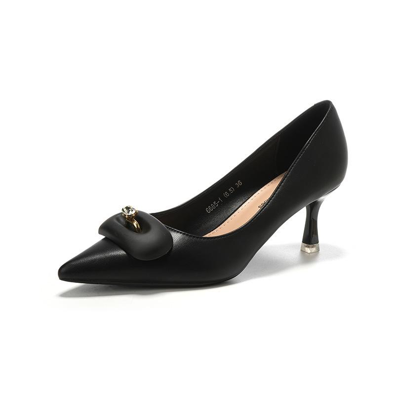 

Thin heel pointed head light mouth flower buckle women s shoes daily comfort versatile temperament high heels single shoes 40