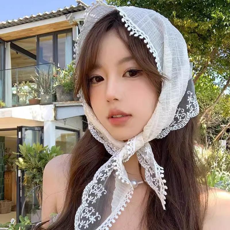 French Style Lace Plaid Triangle Turban Hairband For Women Girls Sweet Hair Decorate Headband Hair Band  Hair Accessories