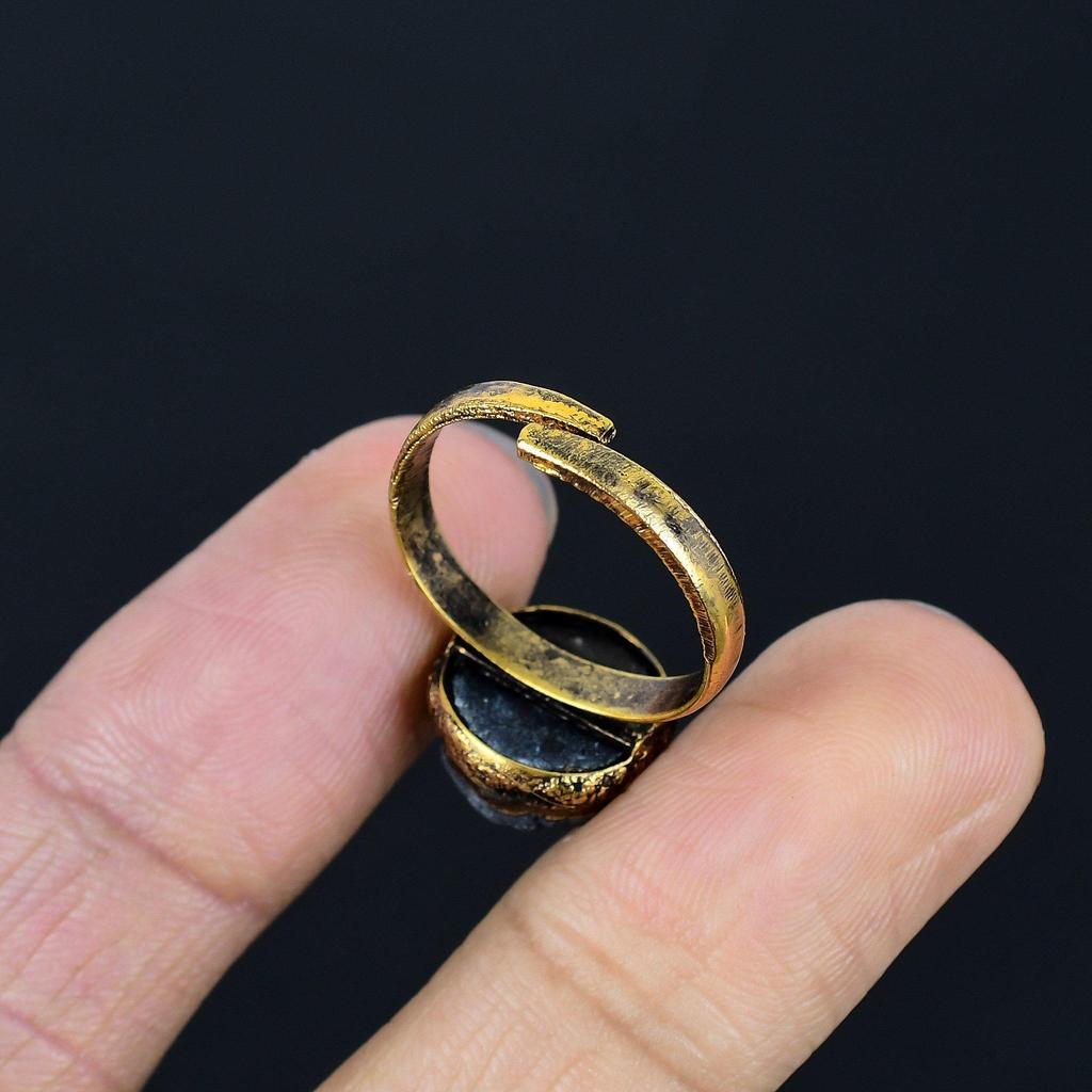 Green Tourmaline Handmade Gemstone Ring, Copper Electroformed Ring Antique Jewelry, Adjustable Ring Engagement Gift