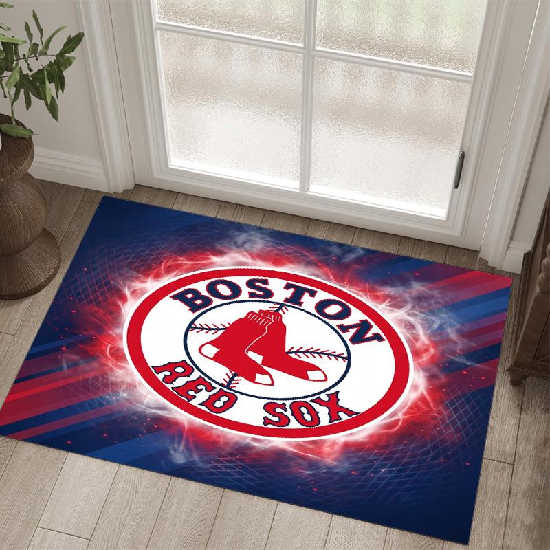 Boston Red Sox Design Crystal Velvet Carpet Cozy Non?Slip Printed Rug For Bedroom Living Room Entrance