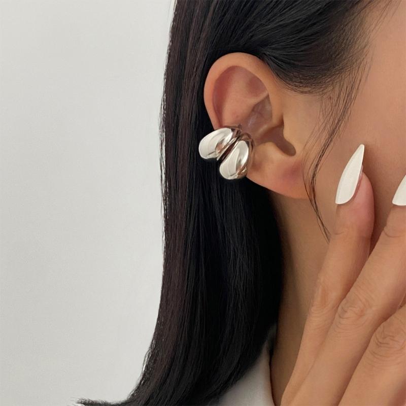 Artistic Layered Cutout No Piercing Earrings Double Tone Choices Lightweight Alloy Design Ear Accessories For Women