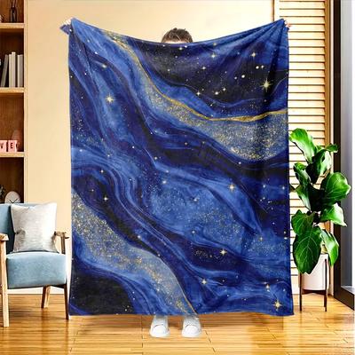 1pc Starry Night Lightweight Flannel Blanket | High-Definition Digital Print, All-Season, Skin-Friendly Soft 100% Polyester, Perfect Gift for Family a