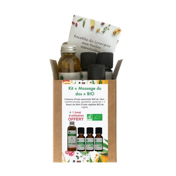 Kit massage dos - 3 huiles essentielles bio et 1 huile végétale bio