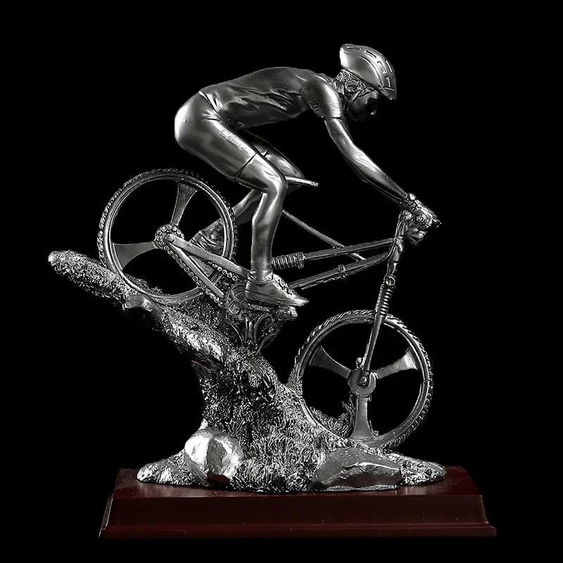 Resin Handicrafts Realistic Figure Sculpture Mountain Bike Silver Sportsman Cycling Figurine Home Decoration Accessories