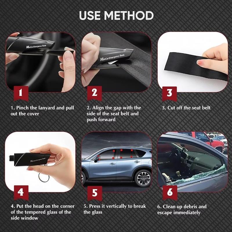 Car Window Breaker, Keychain, Seat Belt Cutter, 3-In-1 Glass Breaker And Seat Belt Cutter, Car Emergency Escape Tools