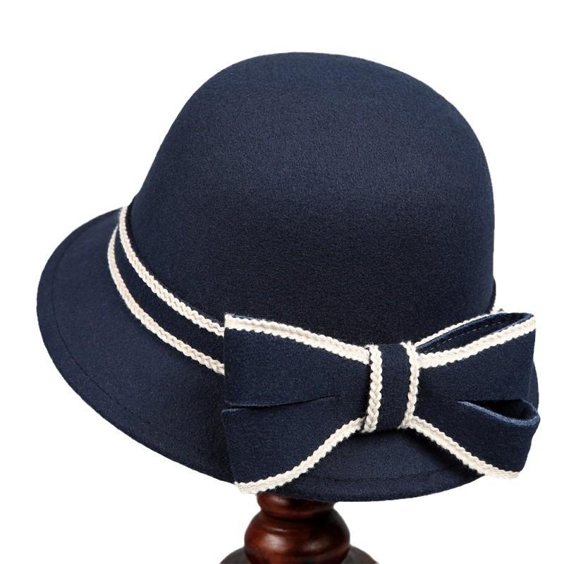 Ladies Top Hat Woolen Basin Hat Old and New Autumn and Winter Elegant Bow Fashion British Versatile Fisherman Hat