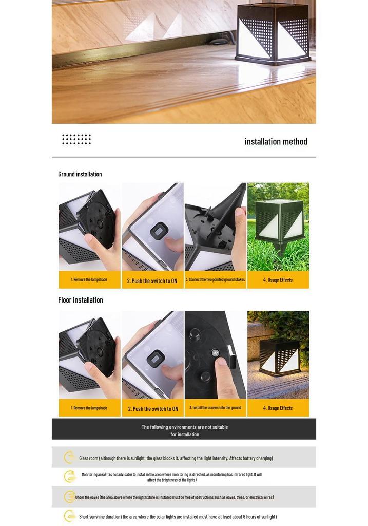 Waterproof Solar Post Cap Light for Outdoor Garden and Courtyard