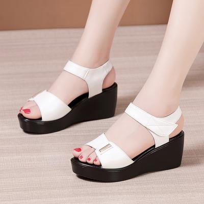 6cm Big Small Size 32-43 Breathable Comfortable Med Heels Soft Leather Shoes 2025 Summer Thick Platform Wedges Sandals Mom Beach