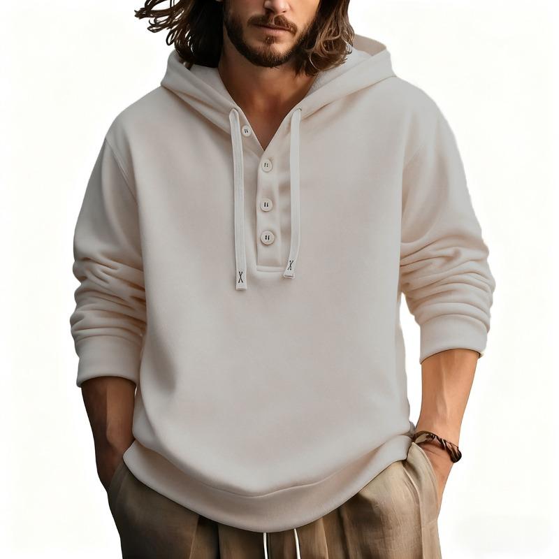 

European size S-2XL New Design 4-Button Collar Cotton Thickened Warm Casual Men s Top Hooded Hoodie S бежевый