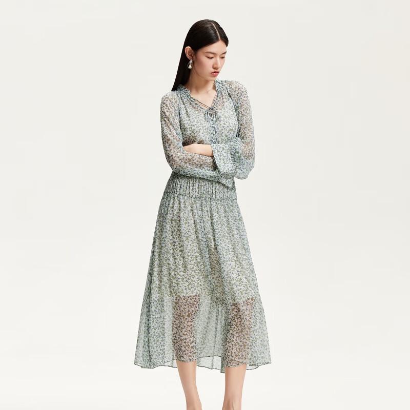 Veromoda 2025 Summer Floral Tie-Neck A-Line Dress