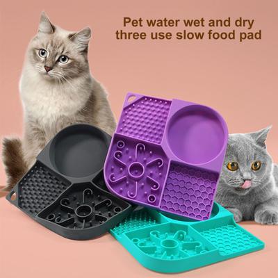 Bol pentru hrana pentru animale de companie, de calitate alimentară, flexibil, cu 4 fante, design reutilizabil cu ventuze, fără miros, covoraș de lins pentru câini de companie, bol cu ​​hrănire lentă, consumabile pentru animale de companie