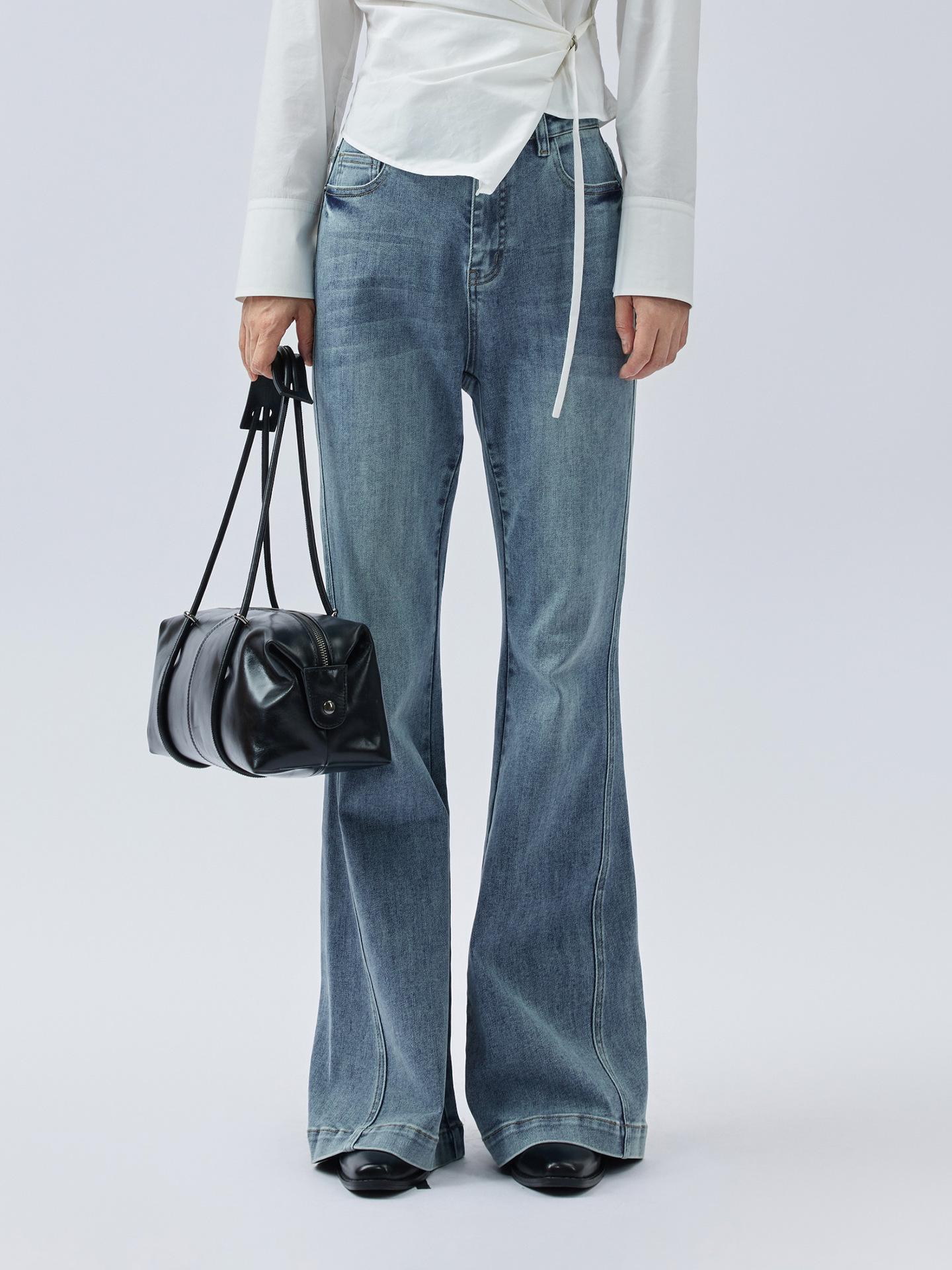 2026 Spring Women s Fashion Slimming Straight-Leg Micro Flare Washed Denim Jeans S темно-серого