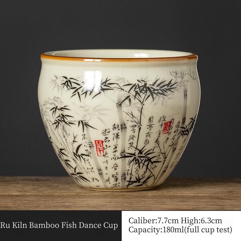 Taza de Té China de Bambú de 120 ml Cerámica Ru Yao Apertura Amarilla Hermosa Taza de Té Flores Vajilla Taza de Maestro Juego de Té KungFu