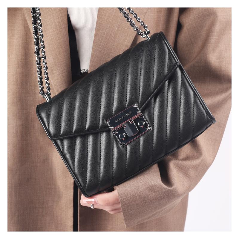 Michael Kors Rose Chain Quilted Silver Buckle Flap Faux Leather Crossbody Bag Medium Women's Black