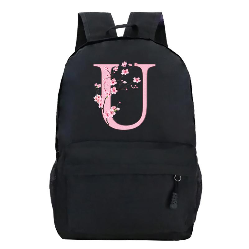 Back To School Rucksacks Trend Graphic Flower Alphabet Harajuku Style Trend Open-air Journey Knapsack Zip Laptop Bagpack