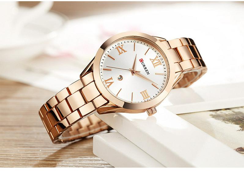 Curren 9007 Women's Waterproof Steel Band Quartz Watch with Calendar