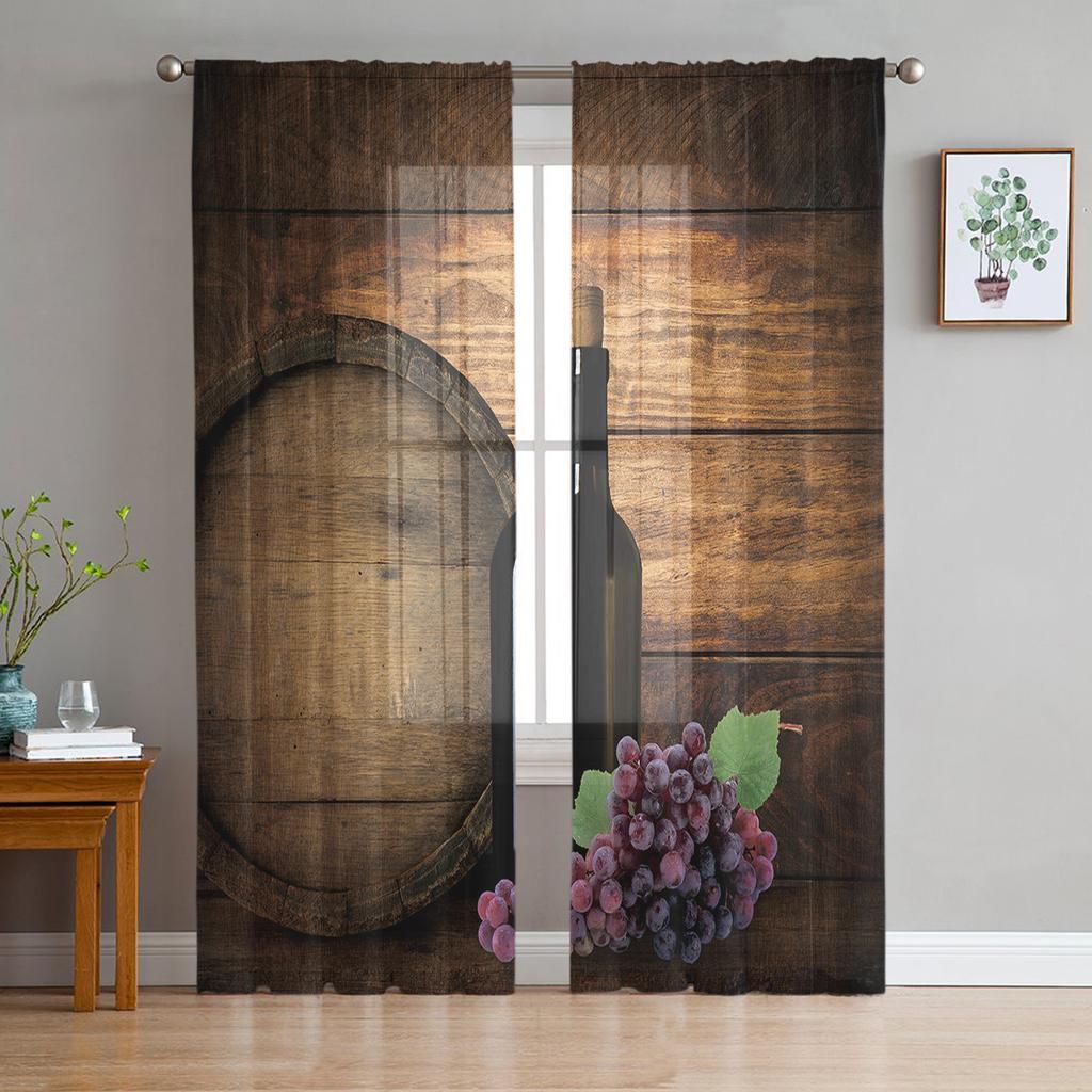 Wine Glass Wine Fruit Grapes Curtain For Living Room Transparent Tulle Curtains Window Sheer For The Bedroom Accessories Decor