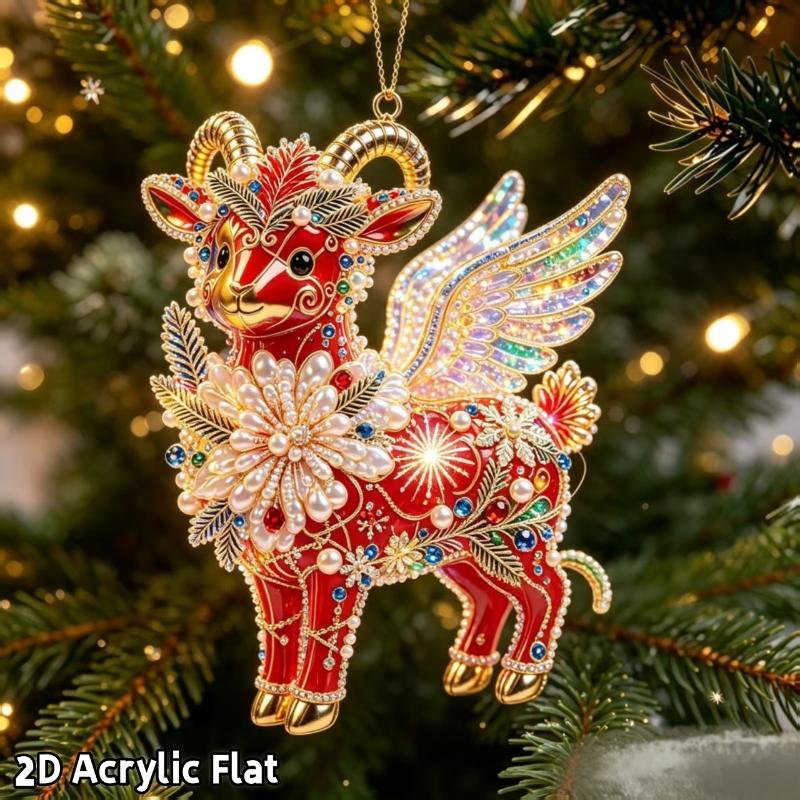 Ornament Agățat Capră Strălucitoare Model Plat Acrilic 2D Pandantiv Animal Farmec Oglindă Retrovizoare Mașină Ornament Brad de Crăciun