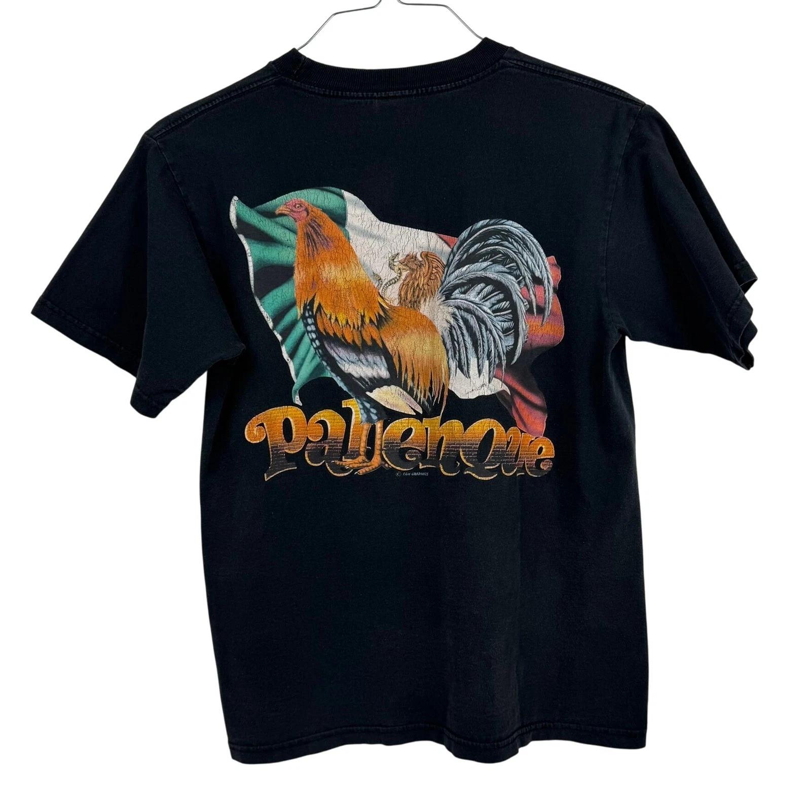 VTG Mexican Flag Colorful Rooster Palenque Graphic Souvenir T-Shirt Medium L