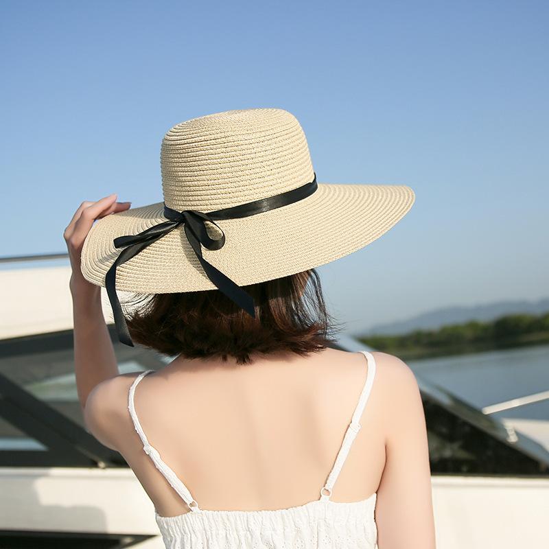 Seaside Resort Straw Hat Women's Big Brim Sun Protection Hat Foldable Bow Beach Hat UV Protection Hat Versatile Versatile