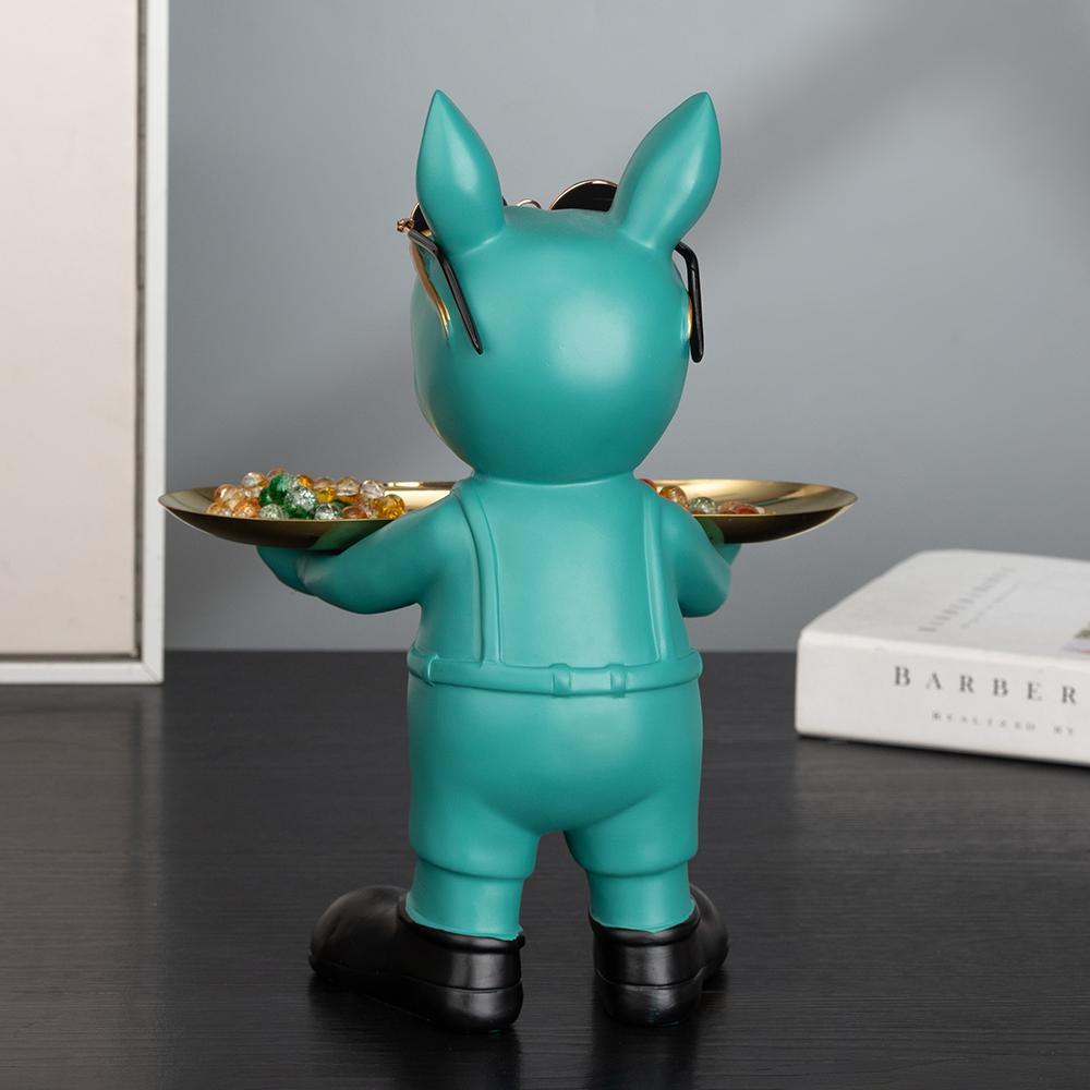 Resin Animal Sculpture Bulldog Butler with Tray Dog Statue Décor for Home Decoration for Living Room French Bulldog Figurine