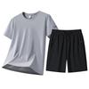 Ice Silk Short Sleeved Suit For Men, Thin, Breathable, Elastic, Cool And Fashionable T-shirt Shorts