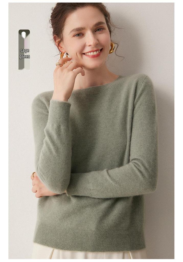 Pull en tricot uni à col rond 100 % cachemire pour femme