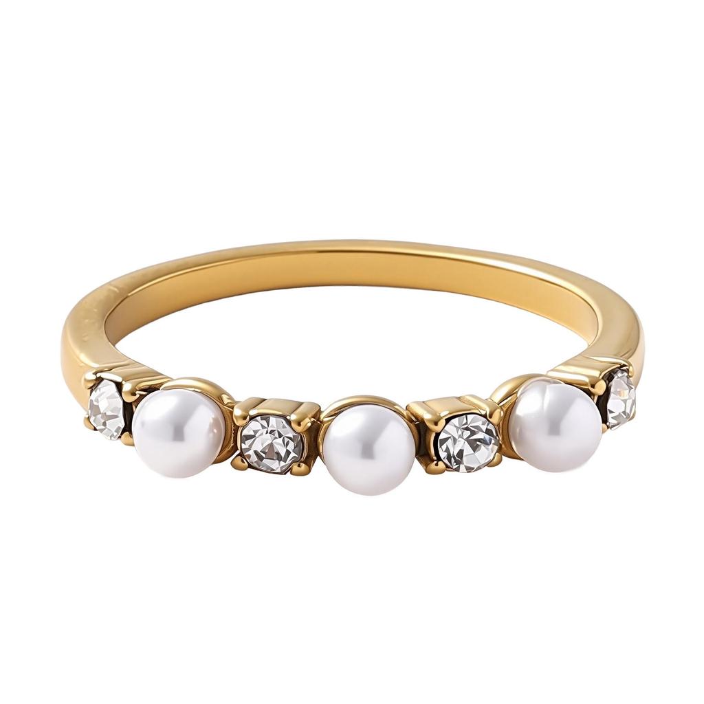 Luxus Zirkon Perlen Edelstahl Ring - High-End Titan Modeschmuck für Damen