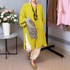2026 summer new European and American women's solid color round neck seven-quarter sleeve casual linen split-ended long top