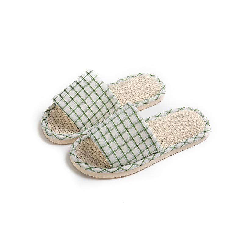 Women's Linen House Slippers Indoor Breathable Open-Toe Slippers Non-Slip Memory Foam Outdoor Casual Home Shoes for Women Lightweight Bedroom Slides