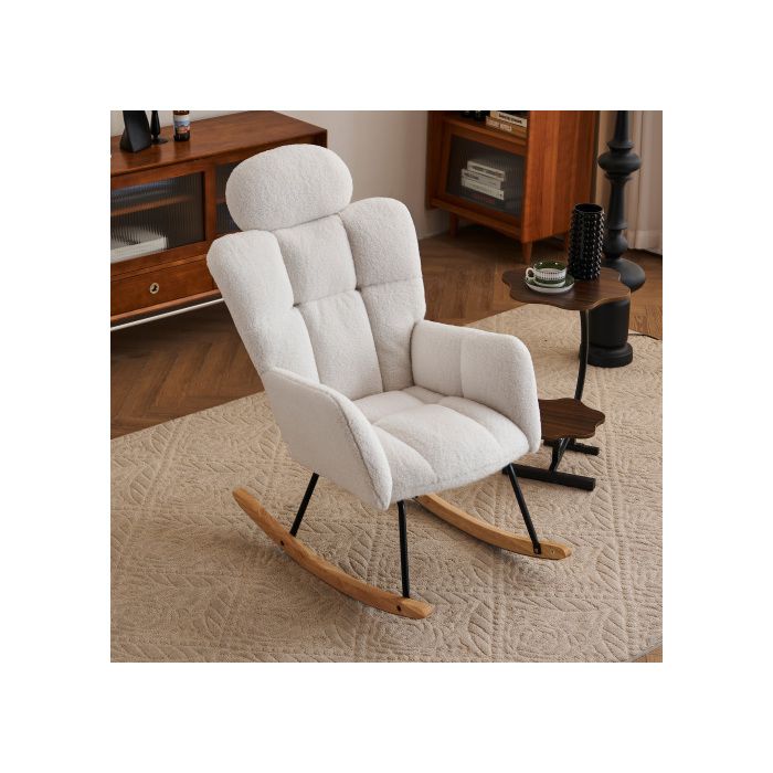 Rocking Chair - MUVOE - Teddy Fabric - White - Contemporary Design - Optimal Comfort