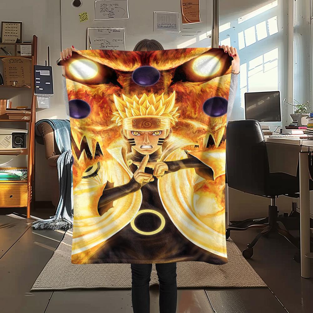 1PC Naruto Nine Tails Fusion Patterned Flannel Blanket Suitable For All Seasons For Home Decor Warmth And Comfort Gifts Holiday Present