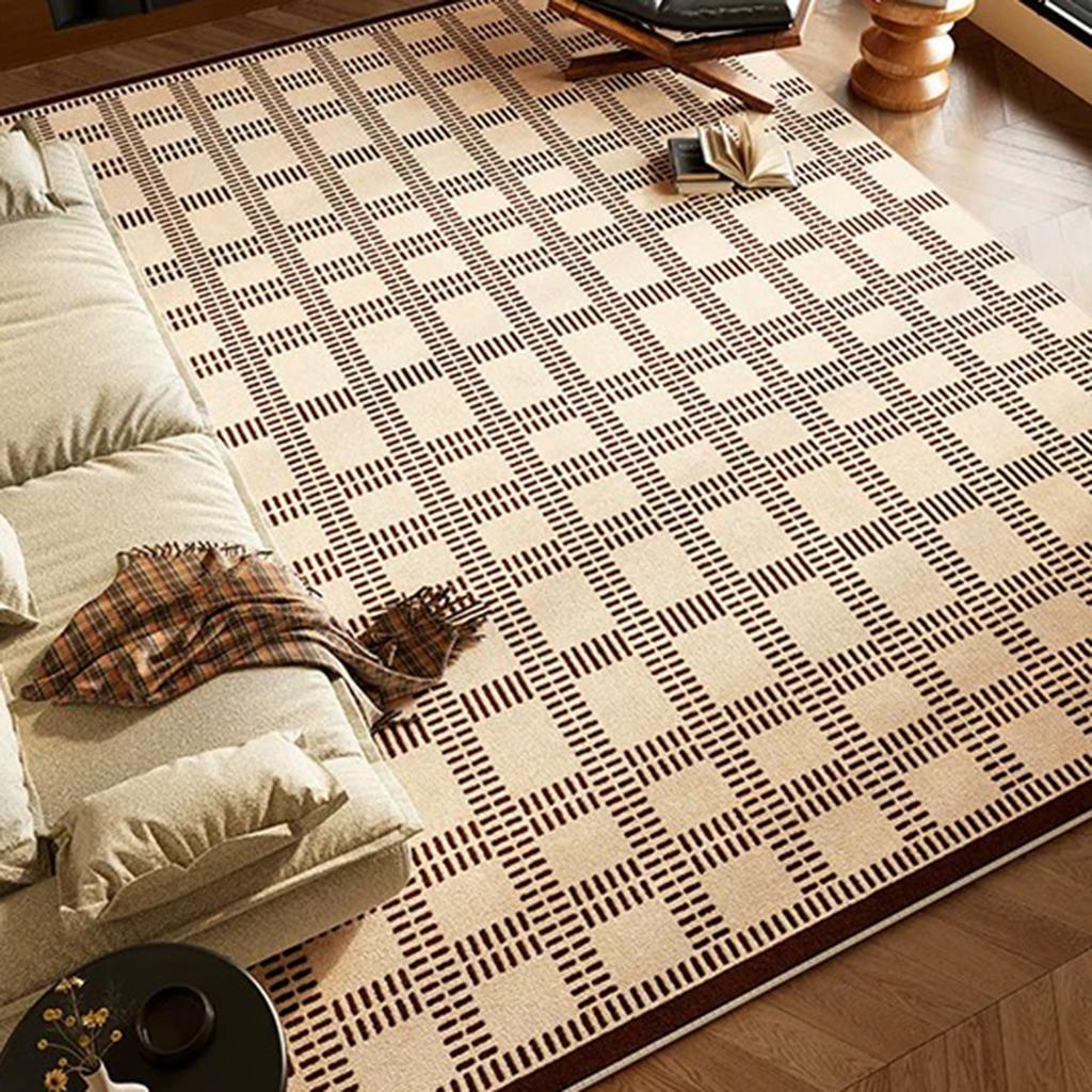 Vintage American Plaid Rug for Living Room Large Area Carpet Mid-tone Maillard Brown Mat Coffee Tables Rugs Bedroom Floor Mats