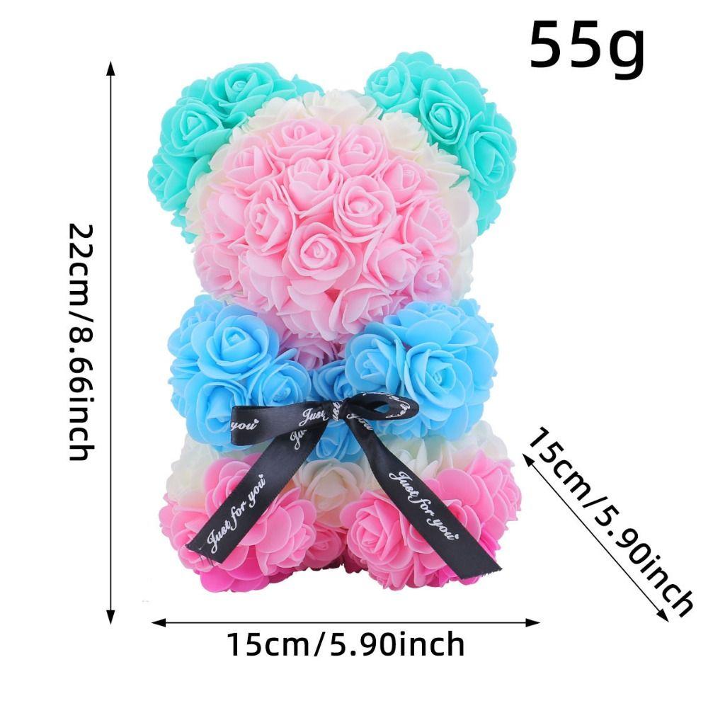 Multicolors Artificial Flower with/without LED Strip Girlfriend Birthday Gift Eternal Rose Bear 15*15*22cm