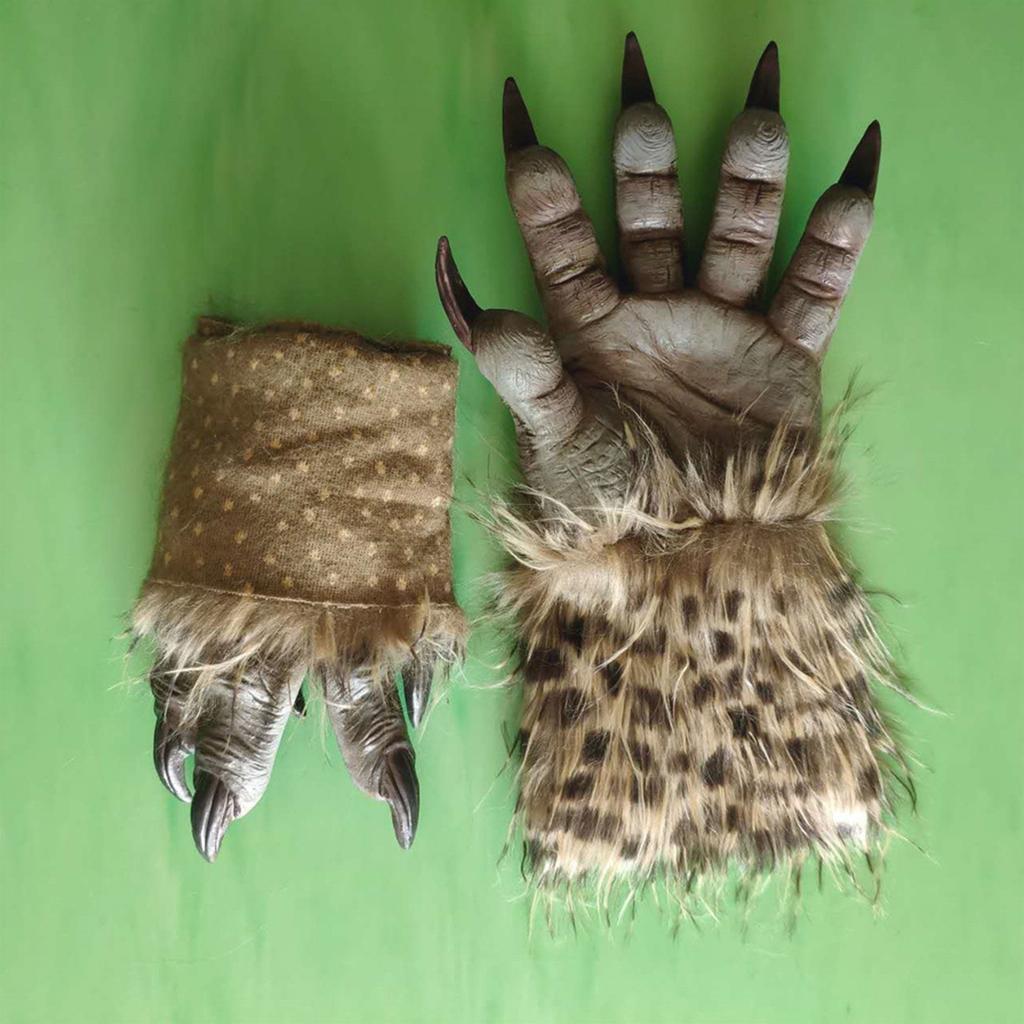 Halloween Werwolf Handschuhe mit Krallen, Pelzige Hände Kostüm für Hausparty
