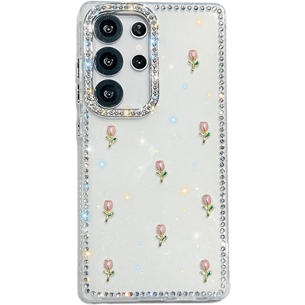 Handmade Sparkly Diamond Tulip IMD Phone Case, Compatible with Samsung S23 Ultra/S24/S25 & A07/A15/A16/A17/A26/A35/A36/A55/A56