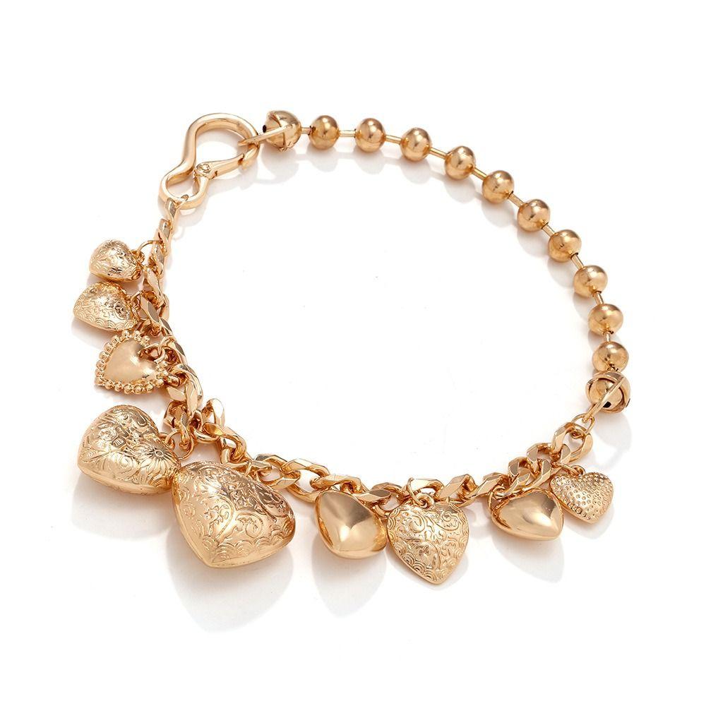 Retro Style Heart Pendant Necklaces Carving Flowers Collarbone Chain Fashion Bead Chain  Women