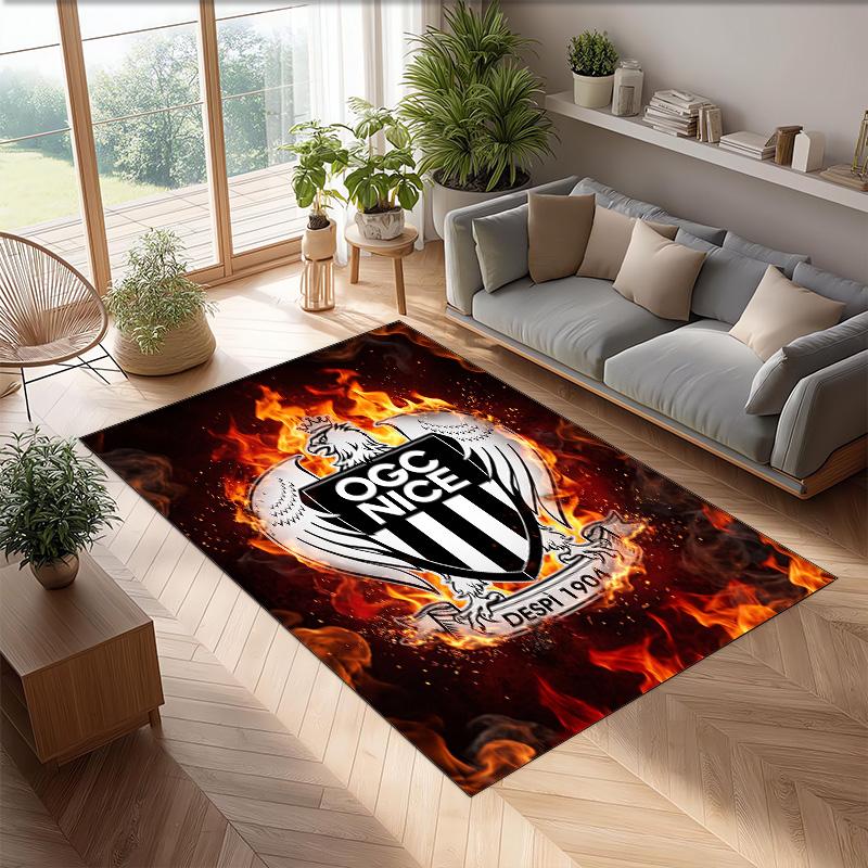 OGC Nice FC Soccer Football Pattern Soft Area Rug Non Slip Indoor Floor Carpet Sports Decor Mat for Bedroom