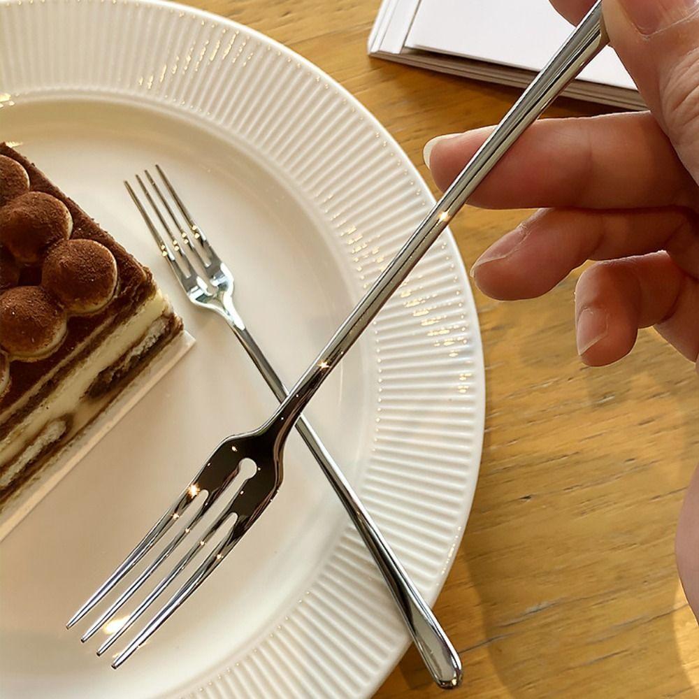 Long Handle Stainless Steel Dessert Fork Four Tine Fruit Forks Dinner Fork  Afternoon Tea